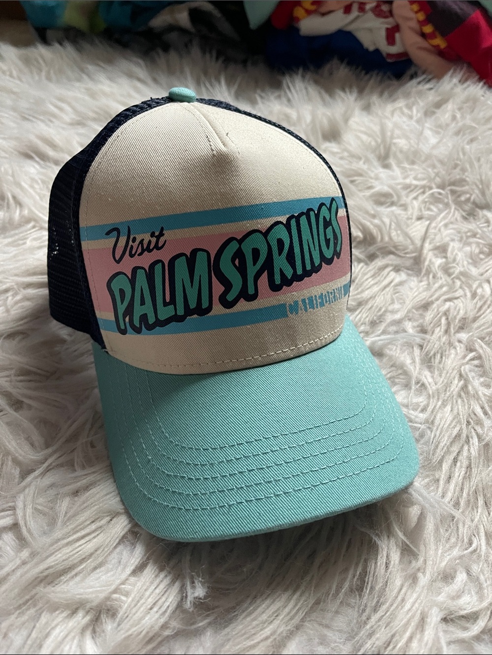 Palm Springs Aqua & Cream Trucker Hat - Casual Mesh Cap